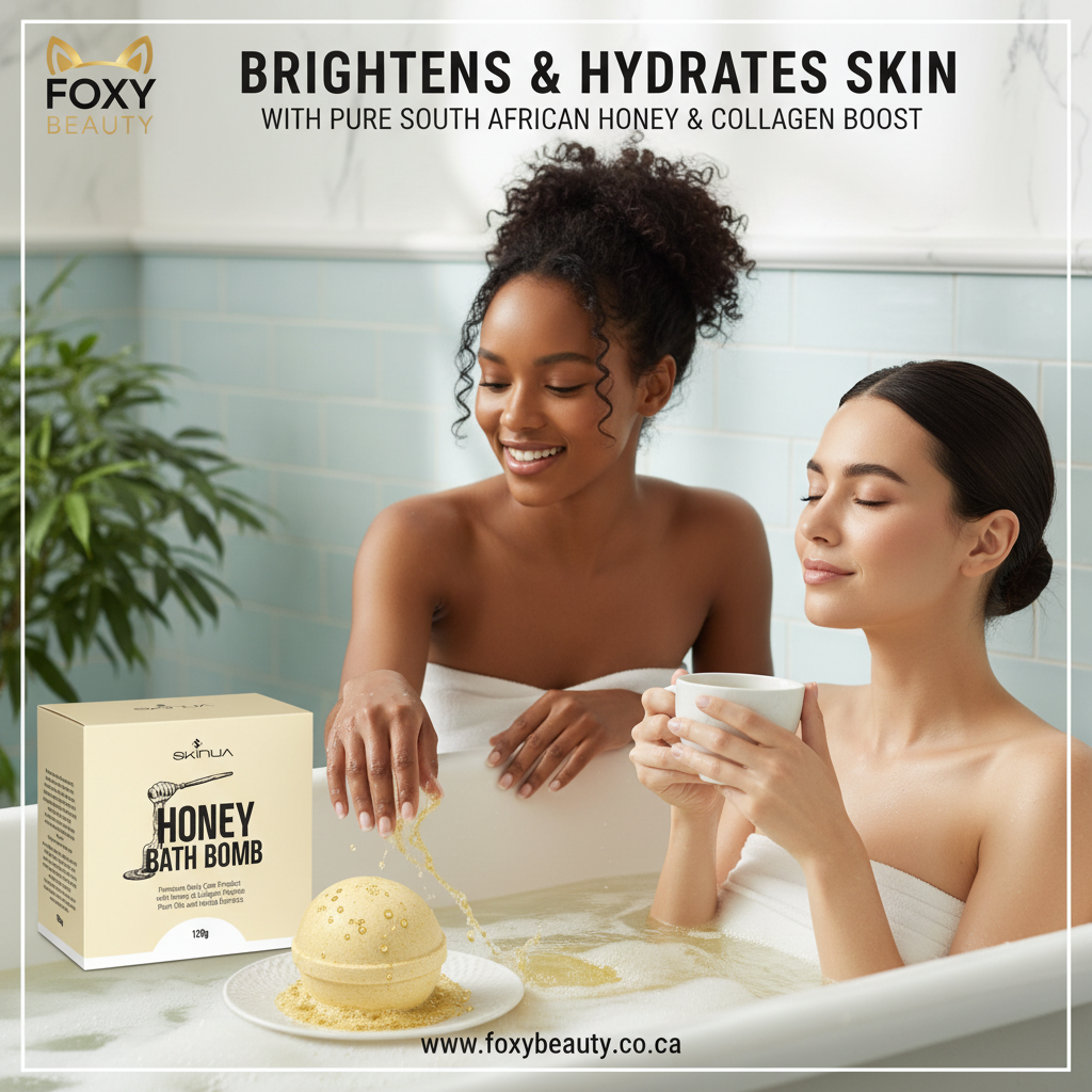 Skinua Honey Bath Bomb — South Africa; luxury bath visual with honey glow