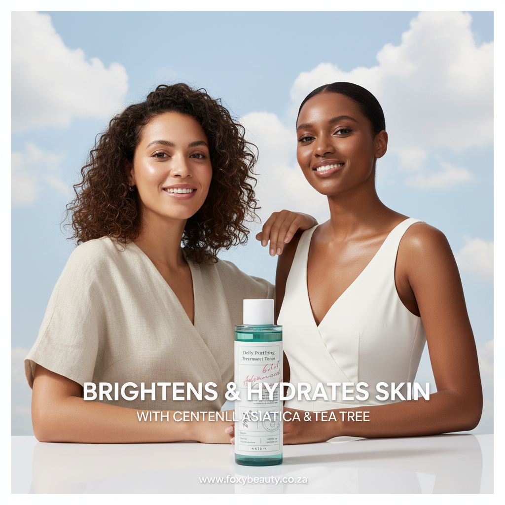 Axis-Y Daily Purifying Treatment Toner — South Africa beauty visual with models and bottle