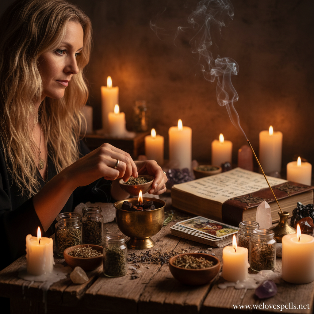 Narcissist Exit & Recovery Spell - protective circle, white candle, and healing stones for clarity and strength