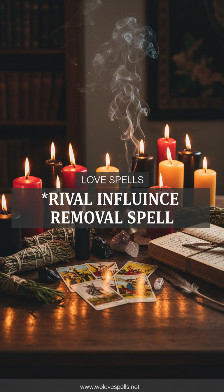 Belinda casting the Rival Influence Removal Spell with protective candlelight to neutralize third-party influence over love.