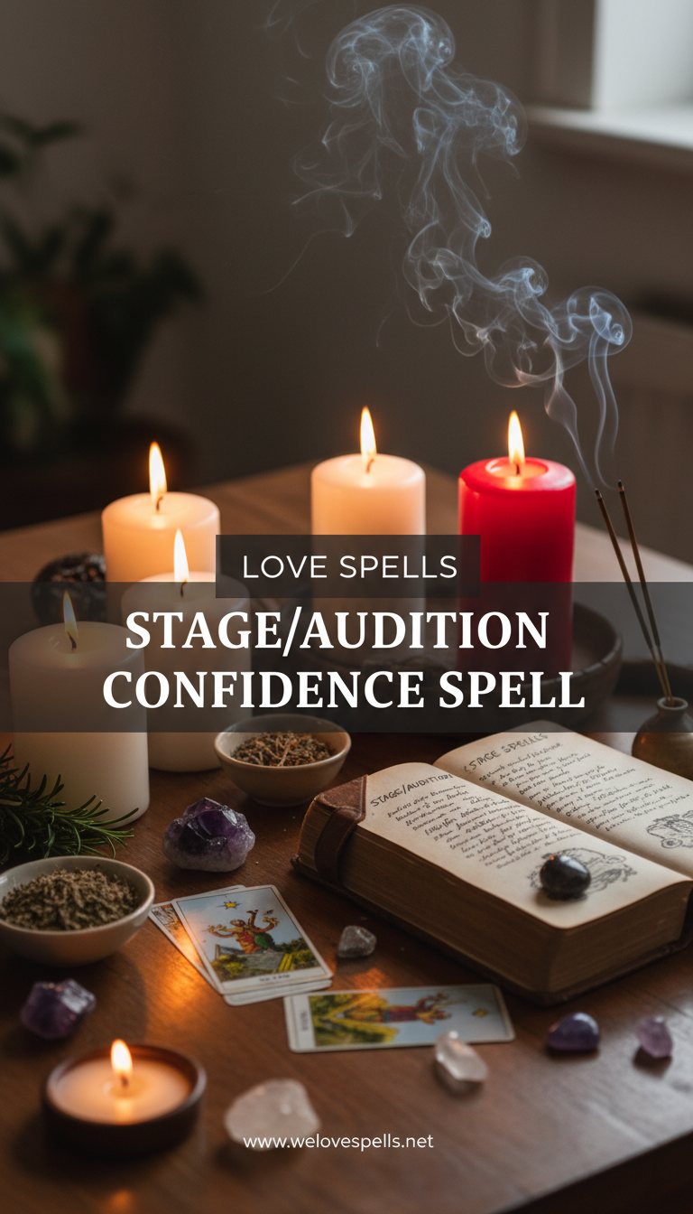 Stage/Audition Confidence Spell – ritual candlelight and spotlight symbolism to support performers with poise, voice steadiness, and presence.
