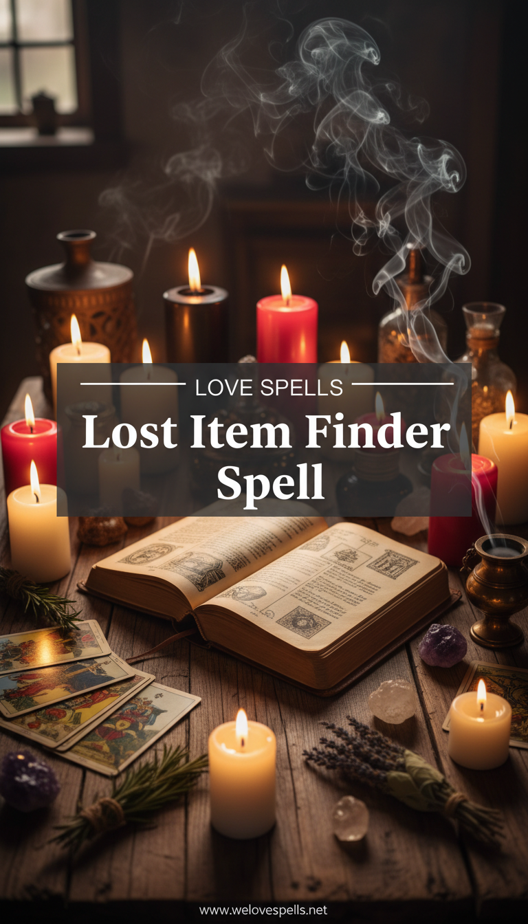 Altar setup for the Lost Item Finder Spell with candlelight, herbs, and intuitive tools for locating misplaced items.
