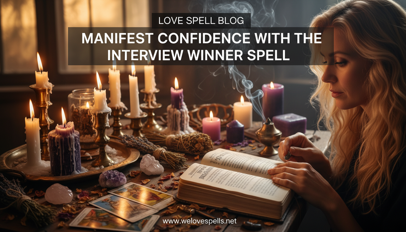 Interview Winner Spell ritual candles and crystals