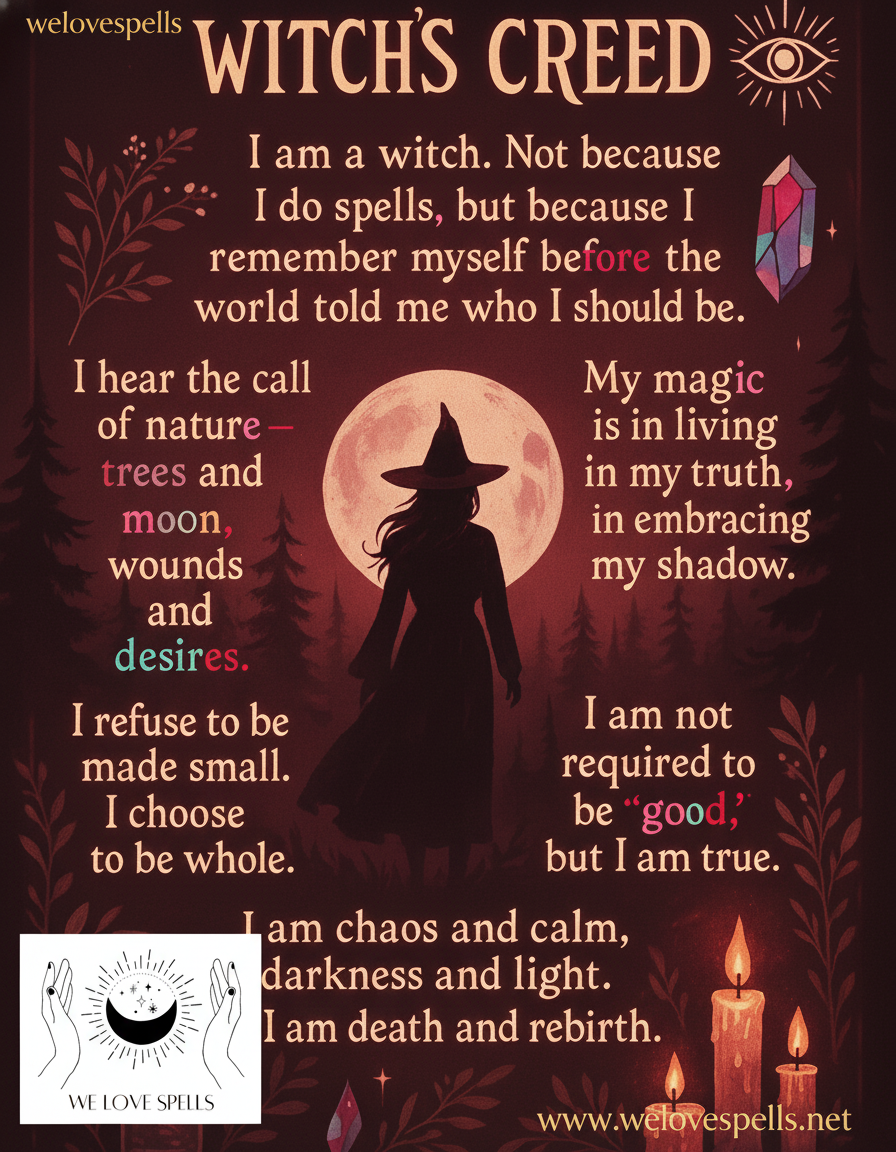 Witch casting a spell under lunar light