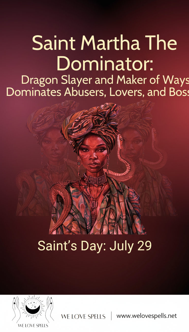 Saint Martha the Dominator altar setup for workplace harmony