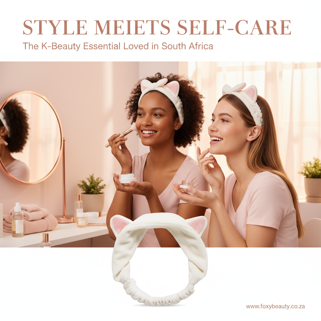 Etude cat-ear skincare headband in soft pink