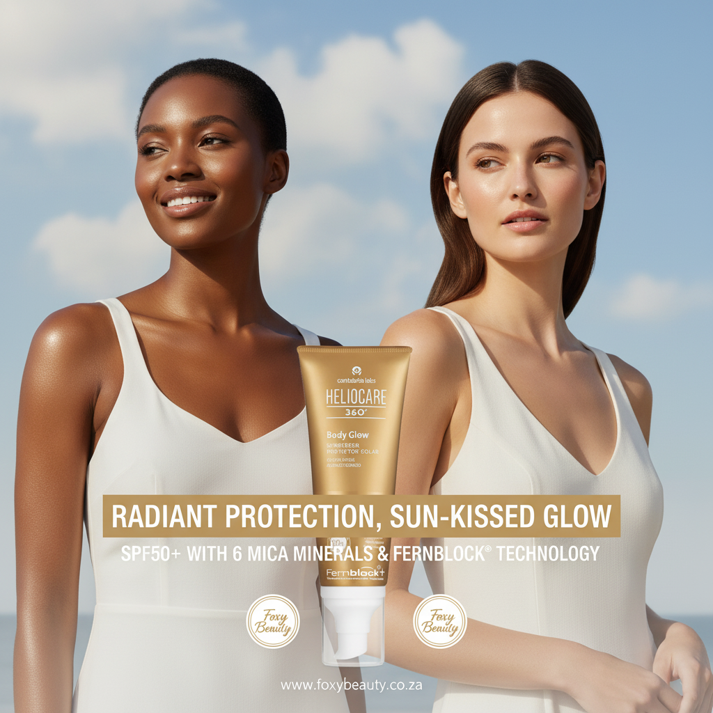 Heliocare 360 Body Glow SPF50+ product image showing body sunscreen packaging