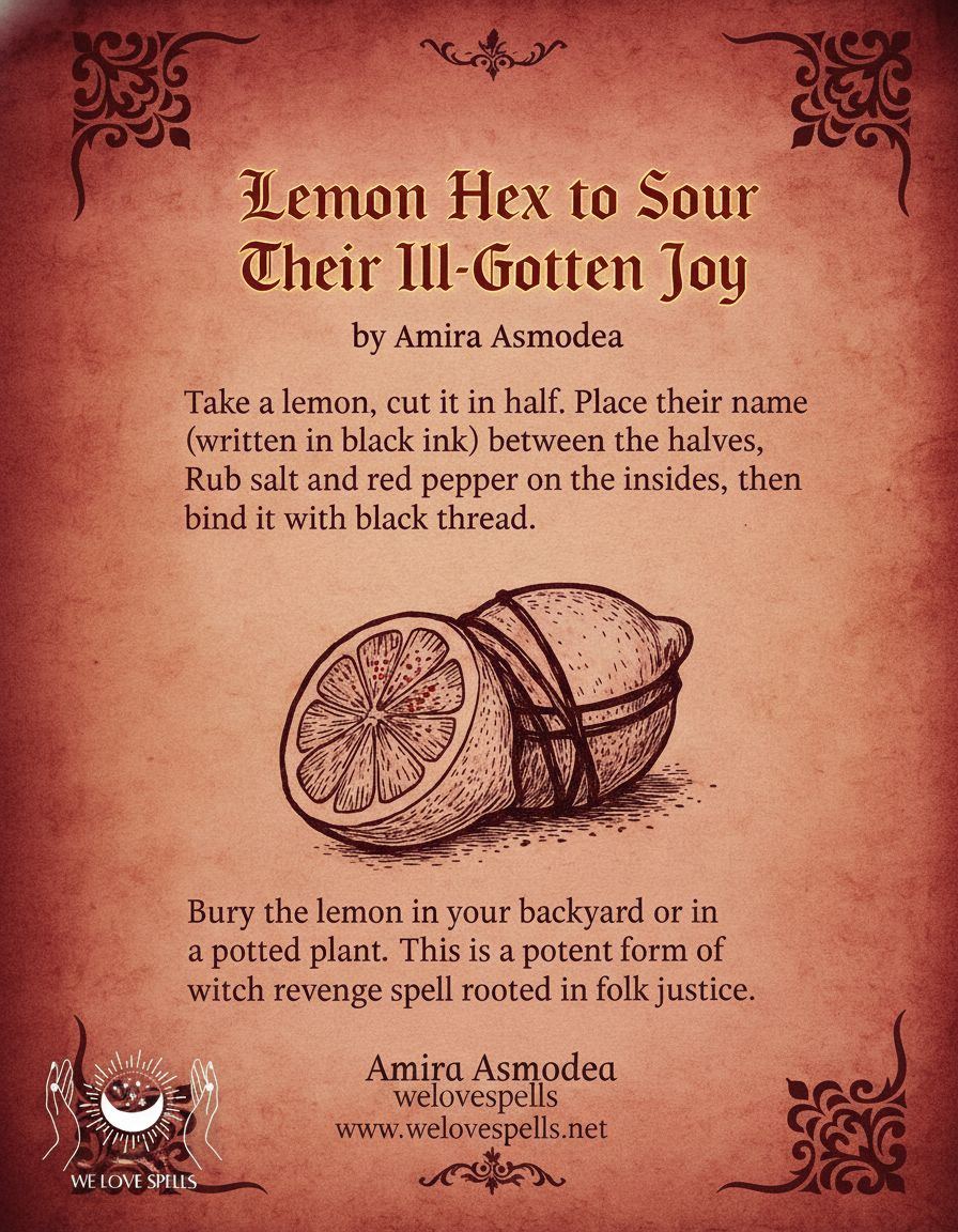 Person performing a lemon hex ritual surrounded by candles and herbs