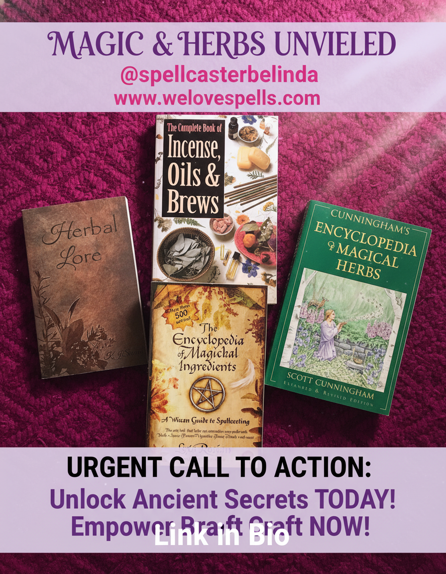 Samhain Herb Magic altar with herbs and potions