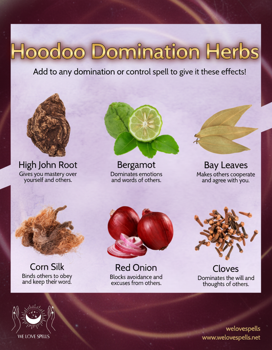 Herbal domination spell ingredients and ritual tools