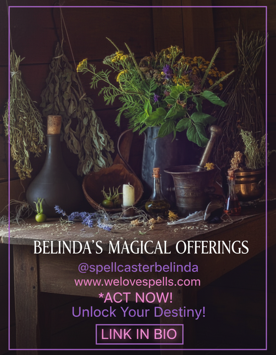 Samhain herbal magic ritual setup with herbs, oils, and tarot cards