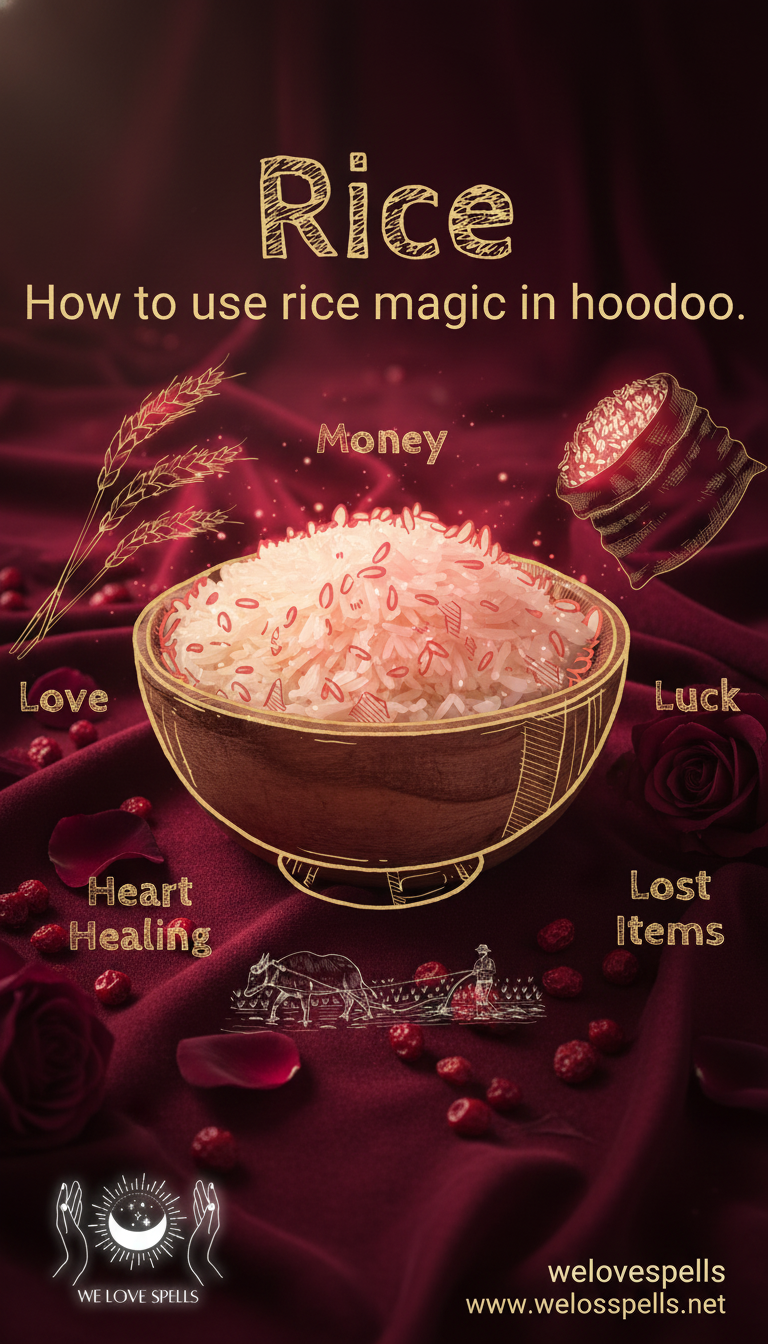 Rice in Hoodoo prosperity and love rituals
