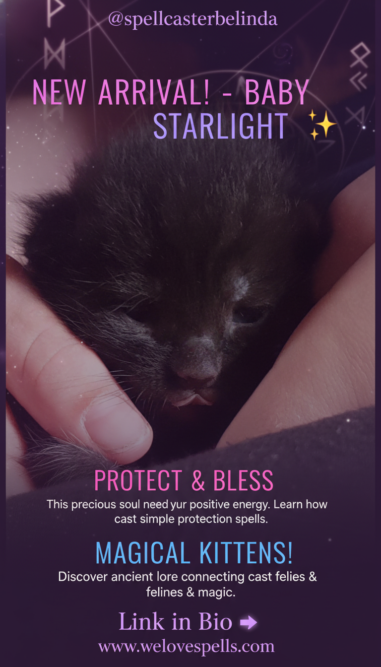 Luna the black cat watching over her babies lovingly Mama cat Luna guarding her kittens