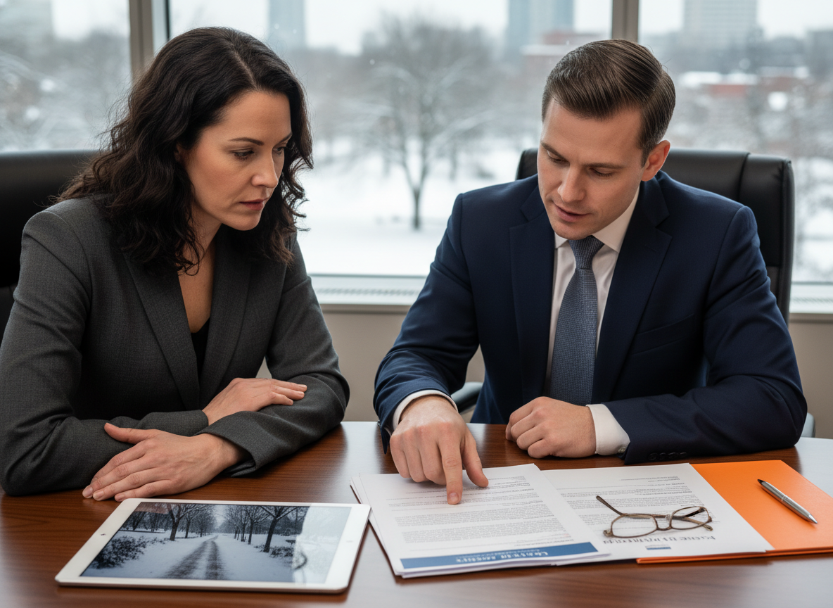 Icy sidewalk with hazard area where a person slipped