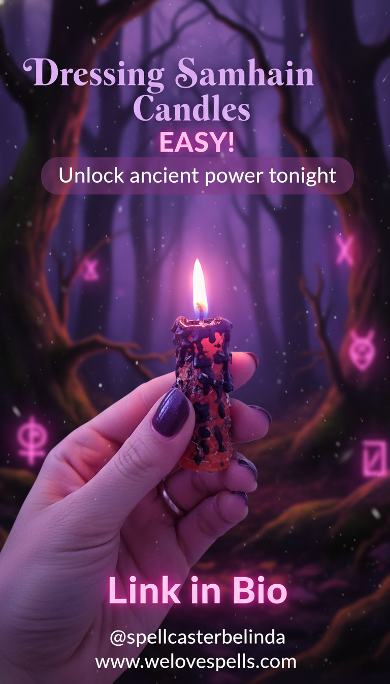 Samhain ritual with candles and herbs