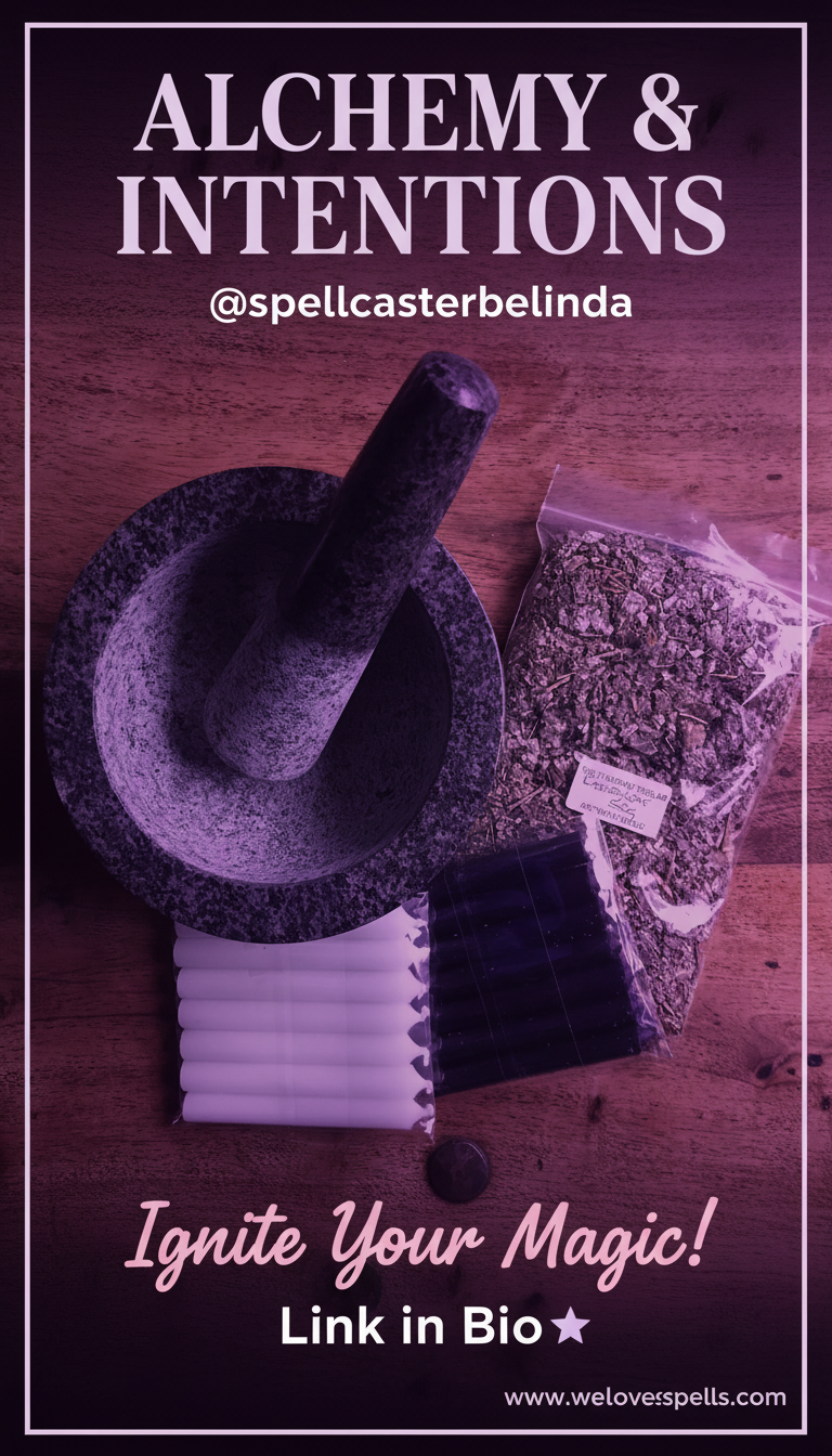 witch grinding magical herbs in mortar and pestle for potion making