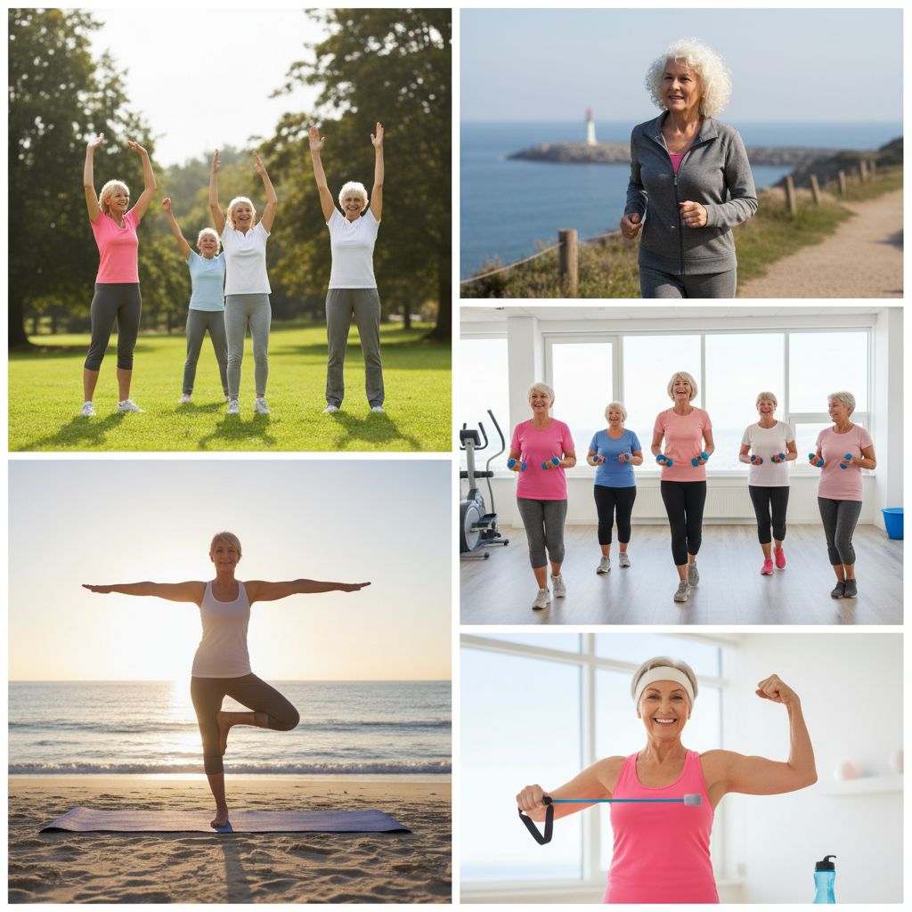 me de imagens de senhoras de idade elevada a partir de 60 anos se exercitando, vivendo um momento fitness