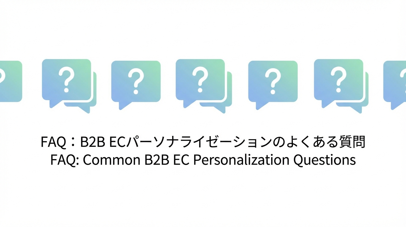 質問マークと吹き出しアイコンを組み合わせた、B2B ECパーソナライゼーションに関するFAQセクションのイメージ画像