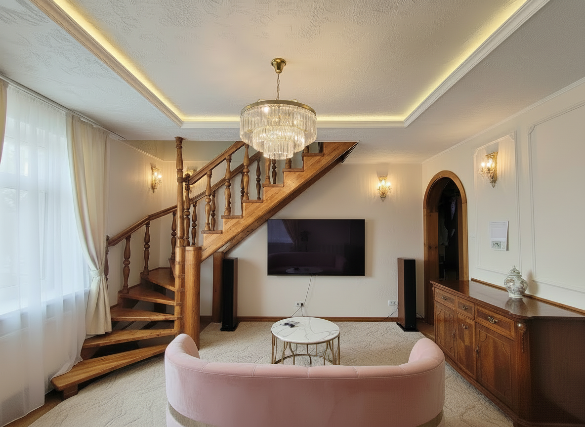 Дизайн гостиной в стиле Неоклассика — фото интерьера от нейросети RoomGPT