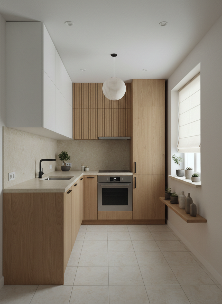 Дизайн кухни в стиле Japandi — фото интерьера от нейросети RoomGPT