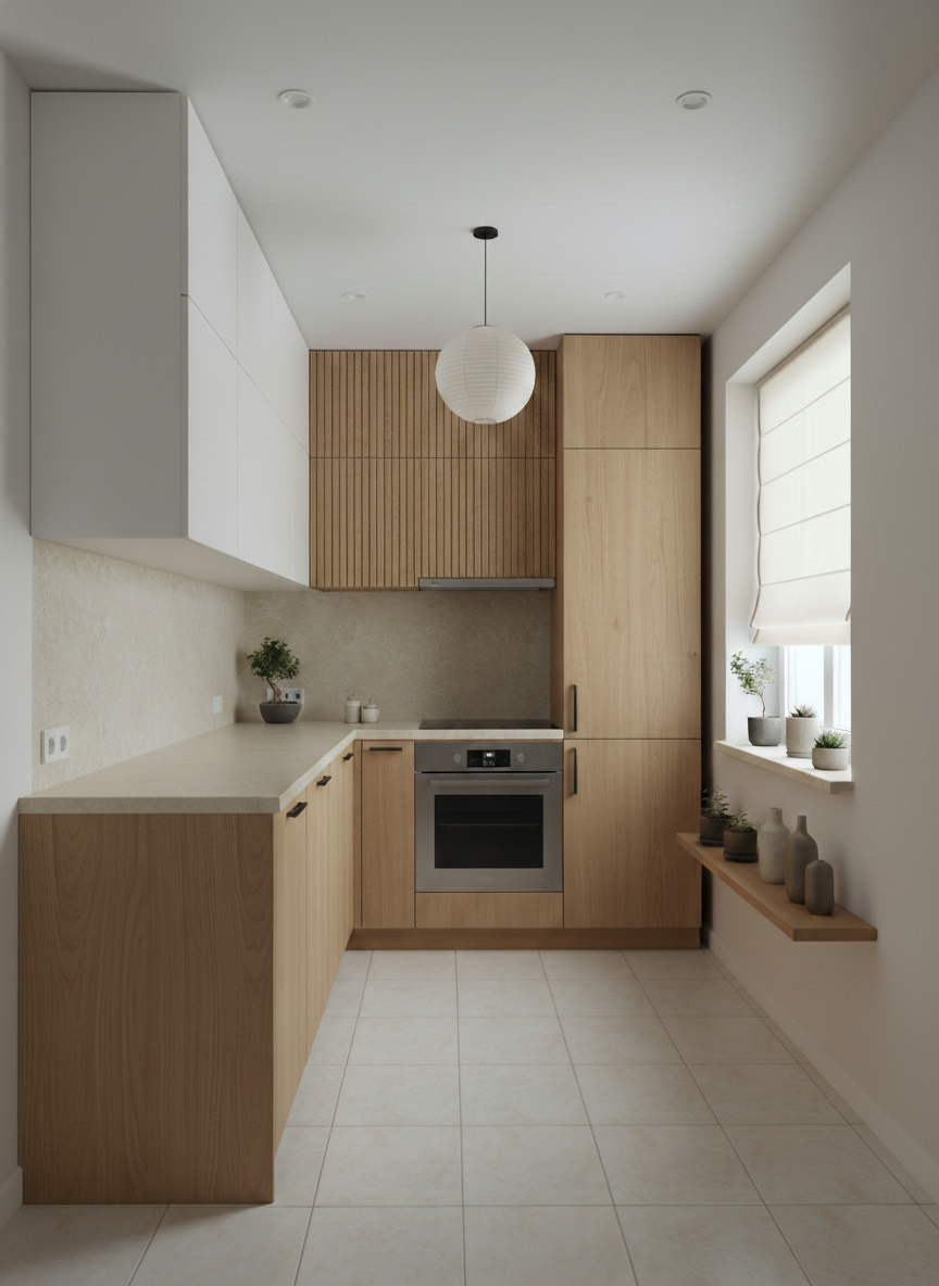 Дизайн кухни в стиле Japandi — фото интерьера от нейросети RoomGPT