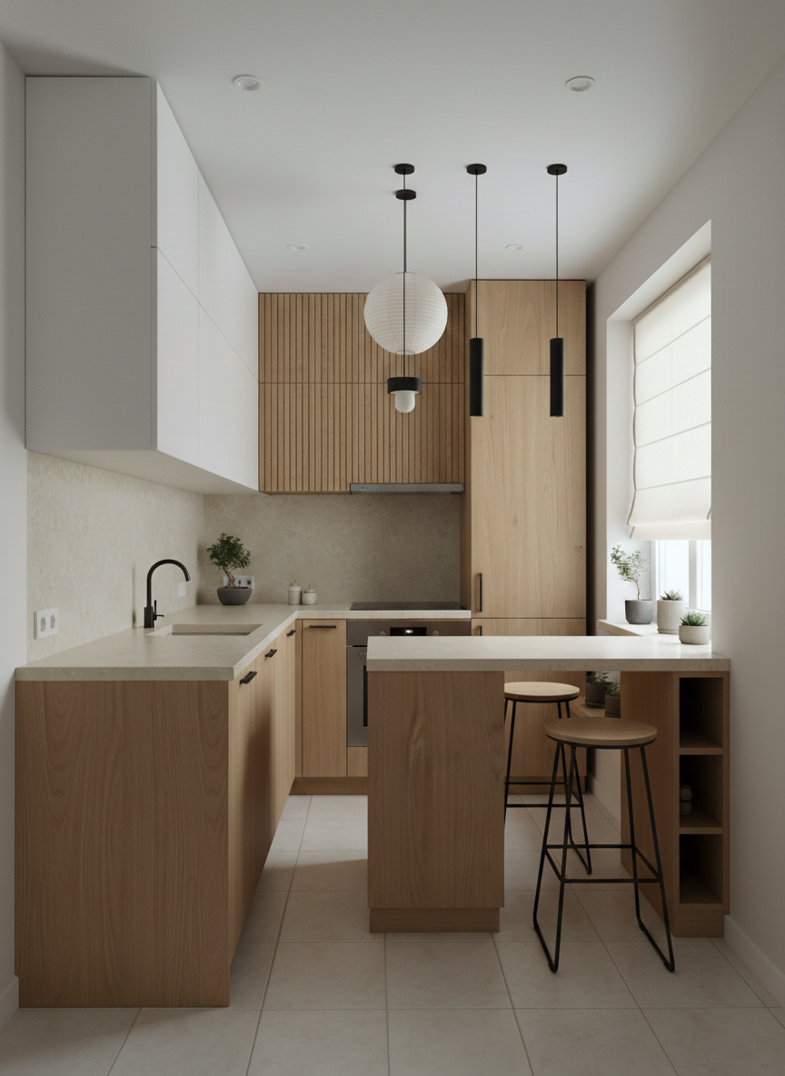 Дизайн кухни в стиле Japandi — фото интерьера от нейросети RoomGPT