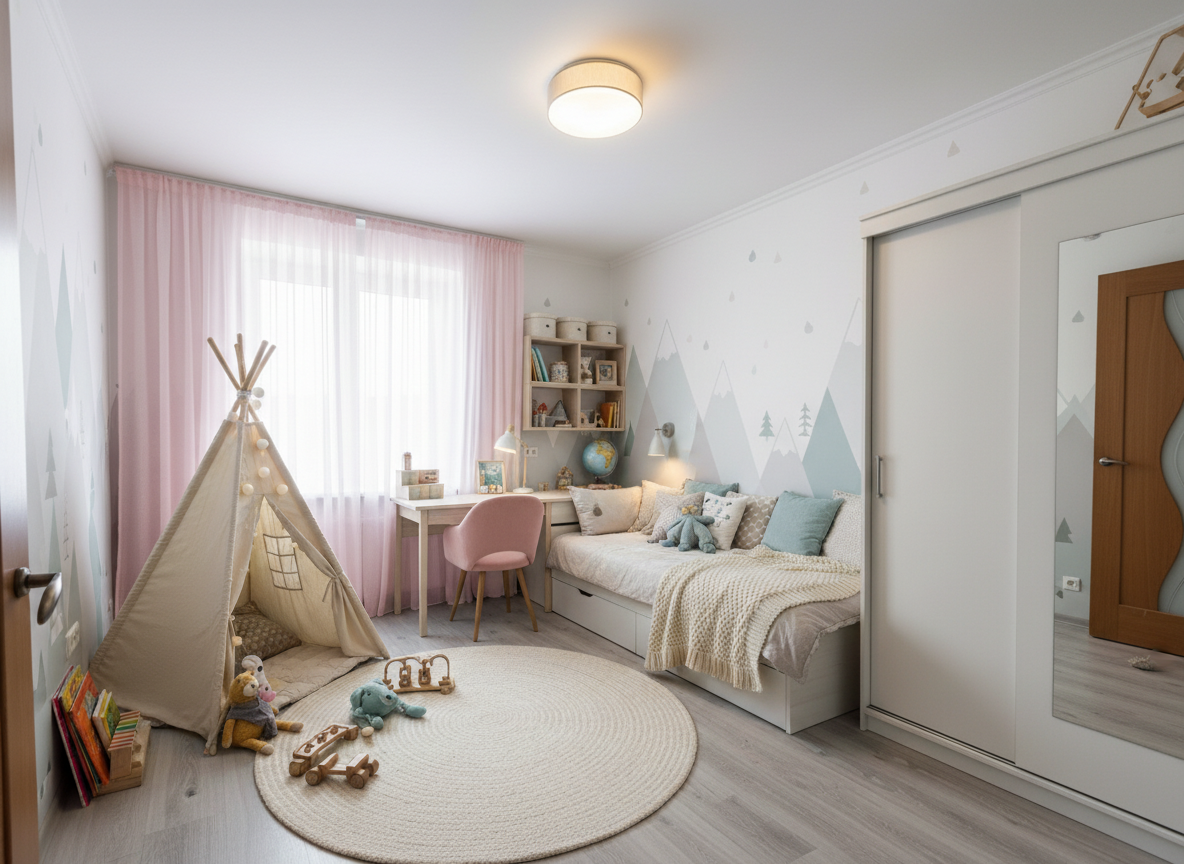 Дизайн детской в стиле Хюгге — фото интерьера от нейросети RoomGPT