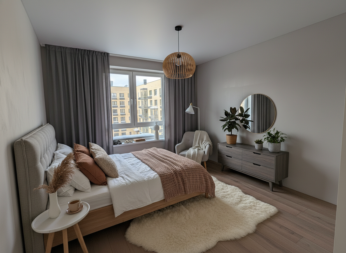 Дизайн спальни в стиле Хюгге — фото интерьера от нейросети RoomGPT