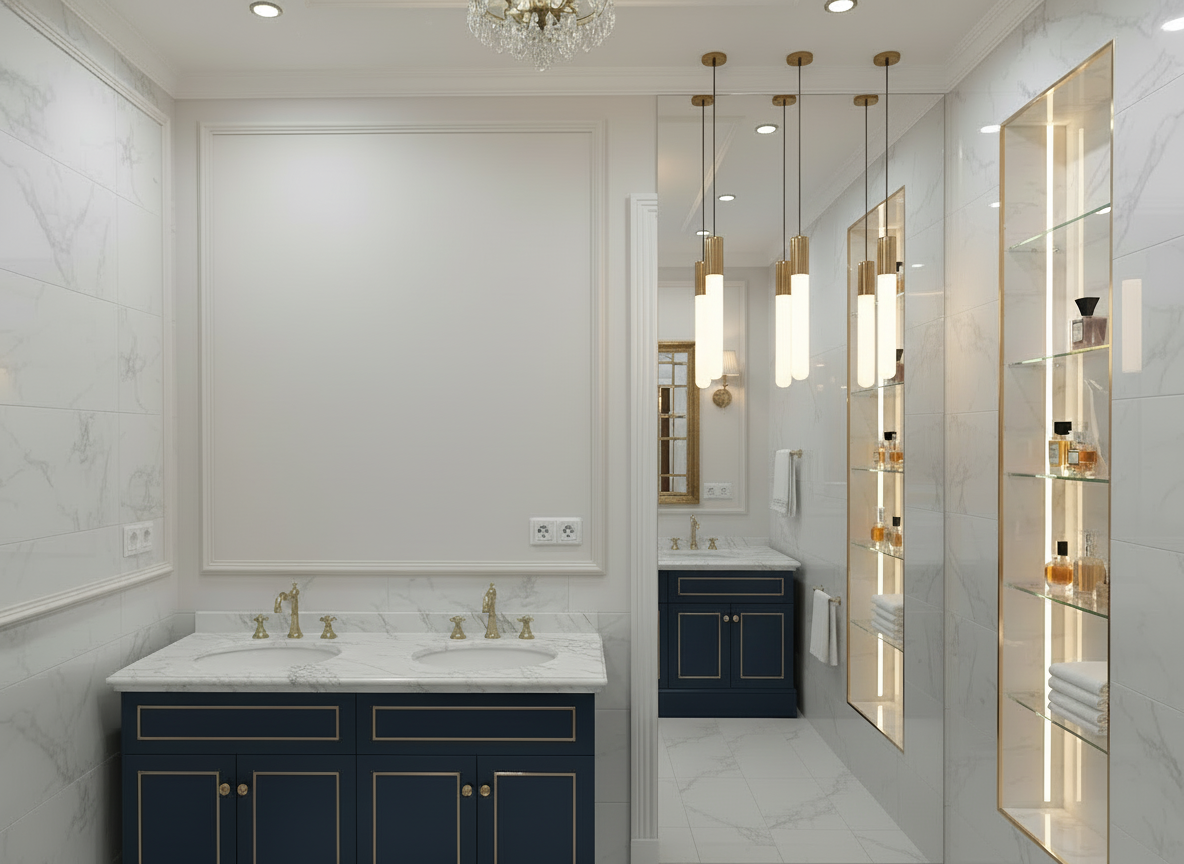 Дизайн ванной в стиле Классика — фото интерьера от нейросети RoomGPT