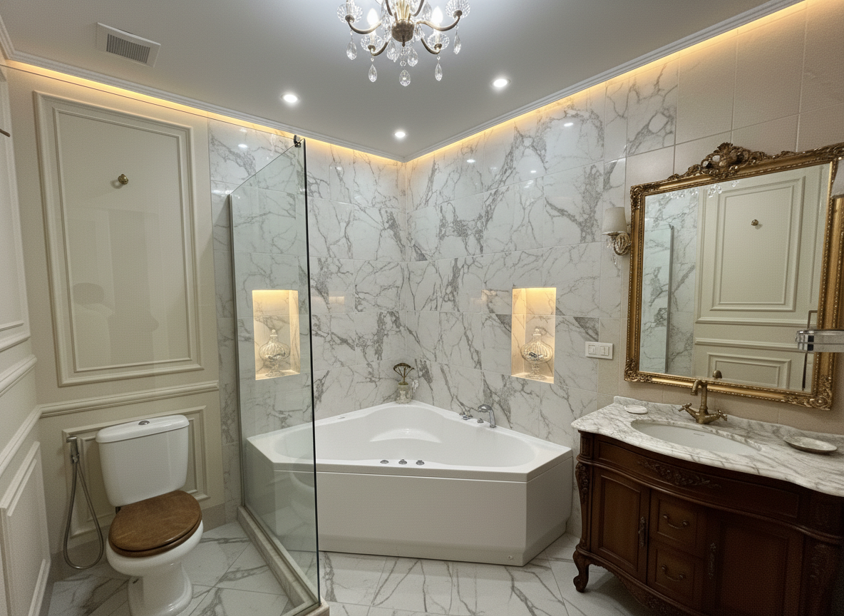 Дизайн ванной в стиле Классика — фото интерьера от нейросети RoomGPT