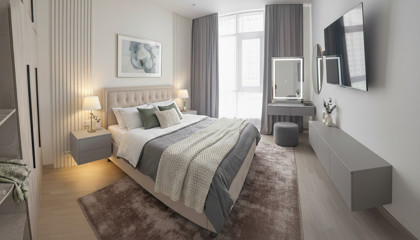 Дизайн спальни в стиле Неоклассика — фото интерьера от нейросети RoomGPT