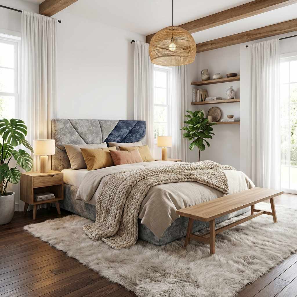 Дизайн спальни в стиле Хюгге — фото интерьера от нейросети RoomGPT