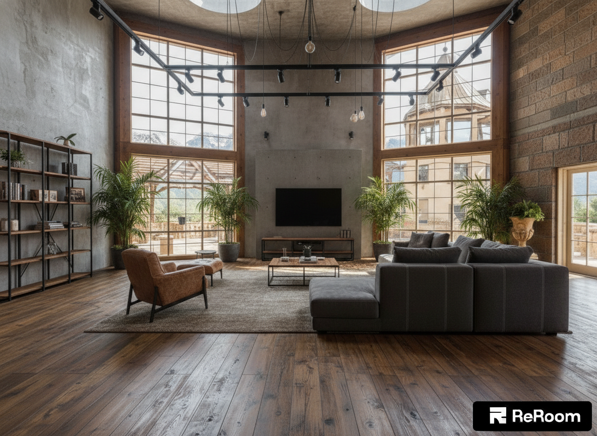 Дизайн гостиной в стиле Лофт — фото интерьера от нейросети RoomGPT