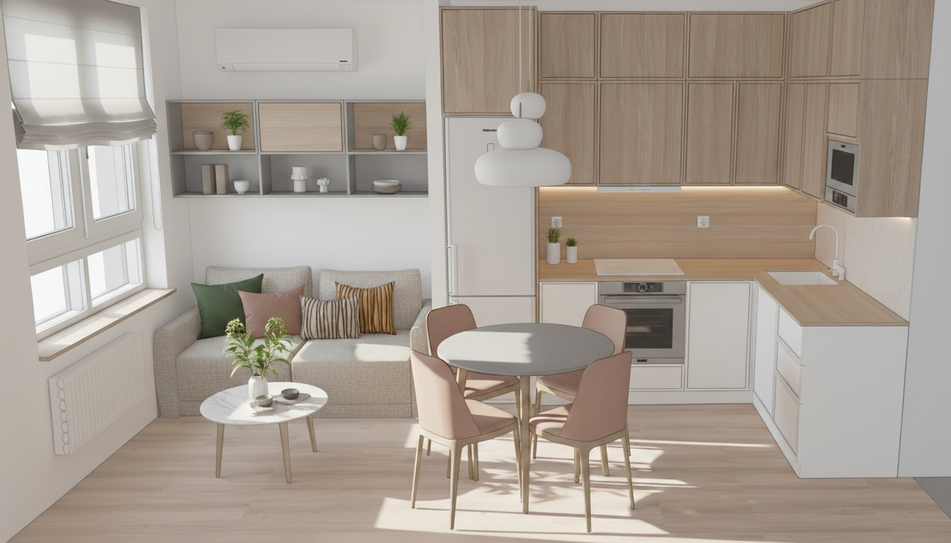 Дизайн кухни в стиле Сканди — фото интерьера от нейросети RoomGPT