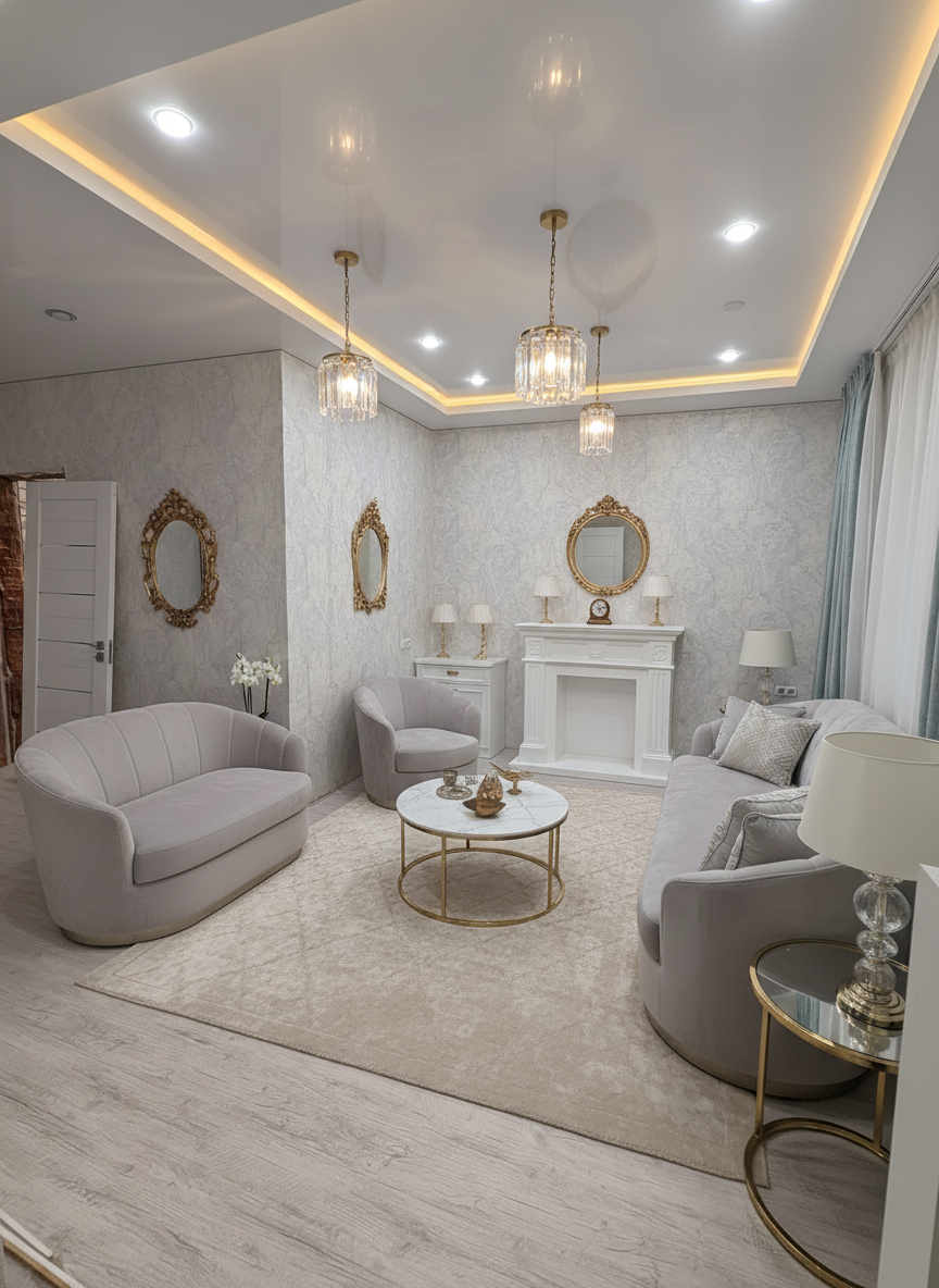 Дизайн гостиной в стиле Неоклассика — фото интерьера от нейросети RoomGPT