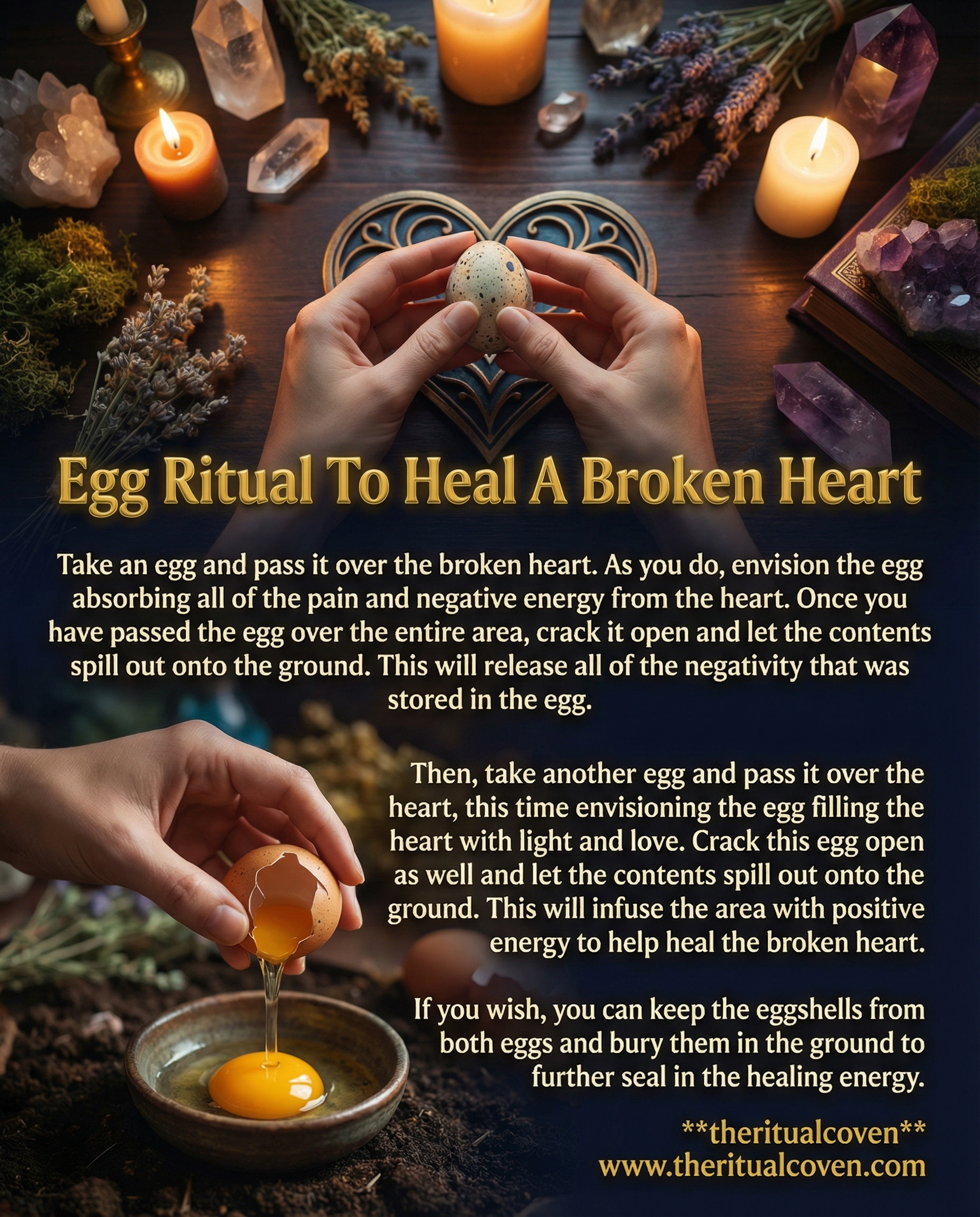 Egg healing ritual for broken heart with candle and spiritual cleansing setup