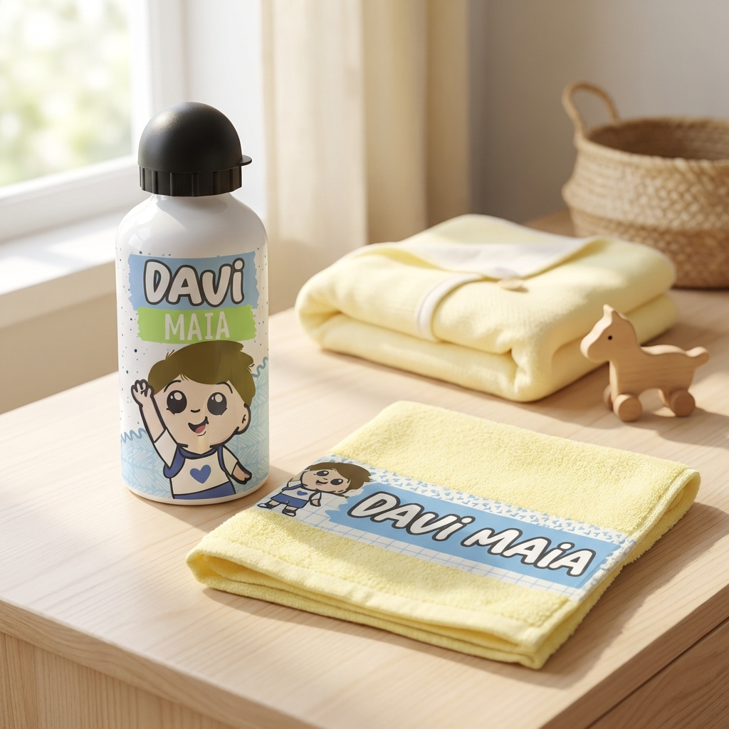 Voce e um fotografo profissional de e-commerce para Brasil. Use a imagem de referencia APENAS como referencia do PRODUTO (forma, proporcoes, textura, cores e acabamento). Nao copie o fundo/cenario da imagem de referencia. Preserve o produto fielmente. Nao redesenhe nem reinterprete o produto. Nao adicione nem remova partes do produto. Nao crie selos, badges, etiquetas ou elementos extras. Foto quadrada 1200x1200, ultra-realista, nitida, com iluminacao profissional e sombra natural. UMA FOTO UNICA, sem colagem, sem mosaico, sem multiplos quadros. Nao desenhe caixas de texto, banners ou placeholders; o texto sera aplicado depois. Sem pessoas, sem maos, sem textos gerados, sem marcas dagua, sem itens extras. Categoria: Infantil. Paleta: amarelo. Estilo do nicho: infantil, garrafa, toalha. Ambiente realista com produto em uso, SEM FUNDO BRANCO, luz natural suave e elementos cotidianos ao redor. Uso previsto: uso diario com praticidade. Paleta próxima a amarelo. Inclua referências visuais a infantil, garrafa, toalha. Nicho: Infantil/Bebe. Visual leve e amigavel, cores suaves e aspecto seguro. Props do nicho: tons pastel, superficie limpa, elementos infantis discretos. Shots reco