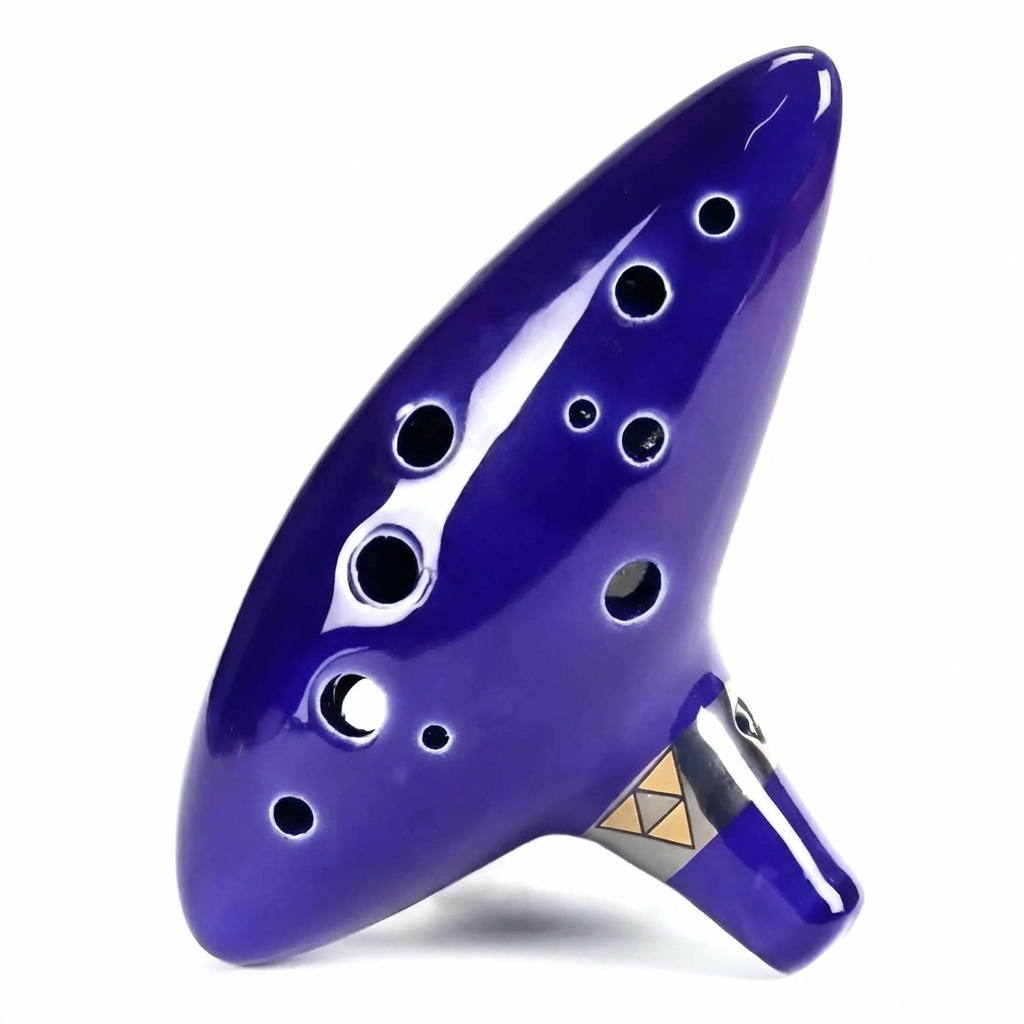 Voce e um fotografo profissional de e-commerce para Brasil. Use a imagem de referencia APENAS como referencia do PRODUTO (forma, proporcoes, textura, cores e acabamento). Nao copie o fundo/cenario da imagem de referencia. Preserve o produto fielmente. Nao redesenhe nem reinterprete o produto. Nao adicione nem remova partes do produto. Nao crie selos, badges, etiquetas ou elementos extras. Foto quadrada 1200x1200, ultra-realista, nitida, com iluminacao profissional e sombra natural. UMA FOTO UNICA, sem colagem, sem mosaico, sem multiplos quadros. Nao desenhe caixas de texto, banners ou placeholders; o texto sera aplicado depois. Sem pessoas, sem maos, sem textos gerados, sem marcas dagua, sem itens extras. Categoria: Instrumentos Musicais. Material: cerâmica. Paleta: azul. Estilo do nicho: ocarina, ceramica, musical. Fundo branco puro #FFFFFF, iluminação neutra e foco técnico no produto sem elementos extras. Uso previsto: uso diario com praticidade. Paleta próxima a azul. Inclua referências visuais a ocarina, ceramica, musical. Nicho: Geral. Cenario neutro, premium e versatil para marketplace. Evitar: sem textos, sem logos, sem watermark. Fundo branco puro #FFFFFF, padrao ca