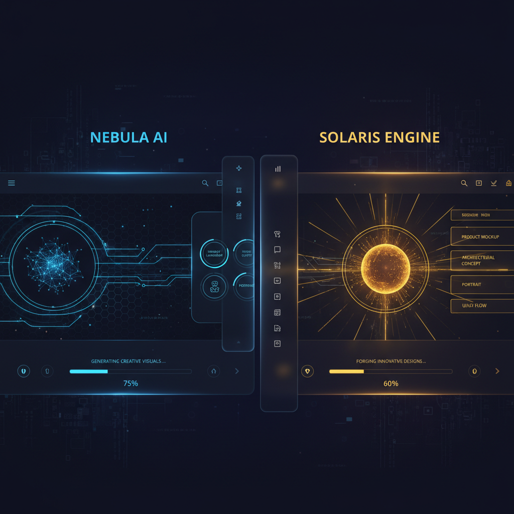 AI platform comparison interface with glowing design elements