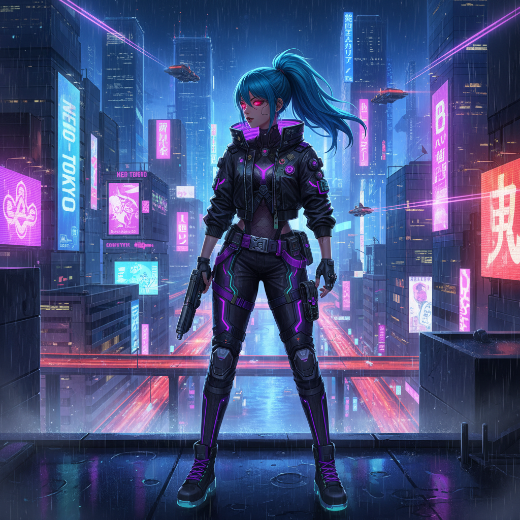 Cyberpunk anime illustration generated by AI image generator