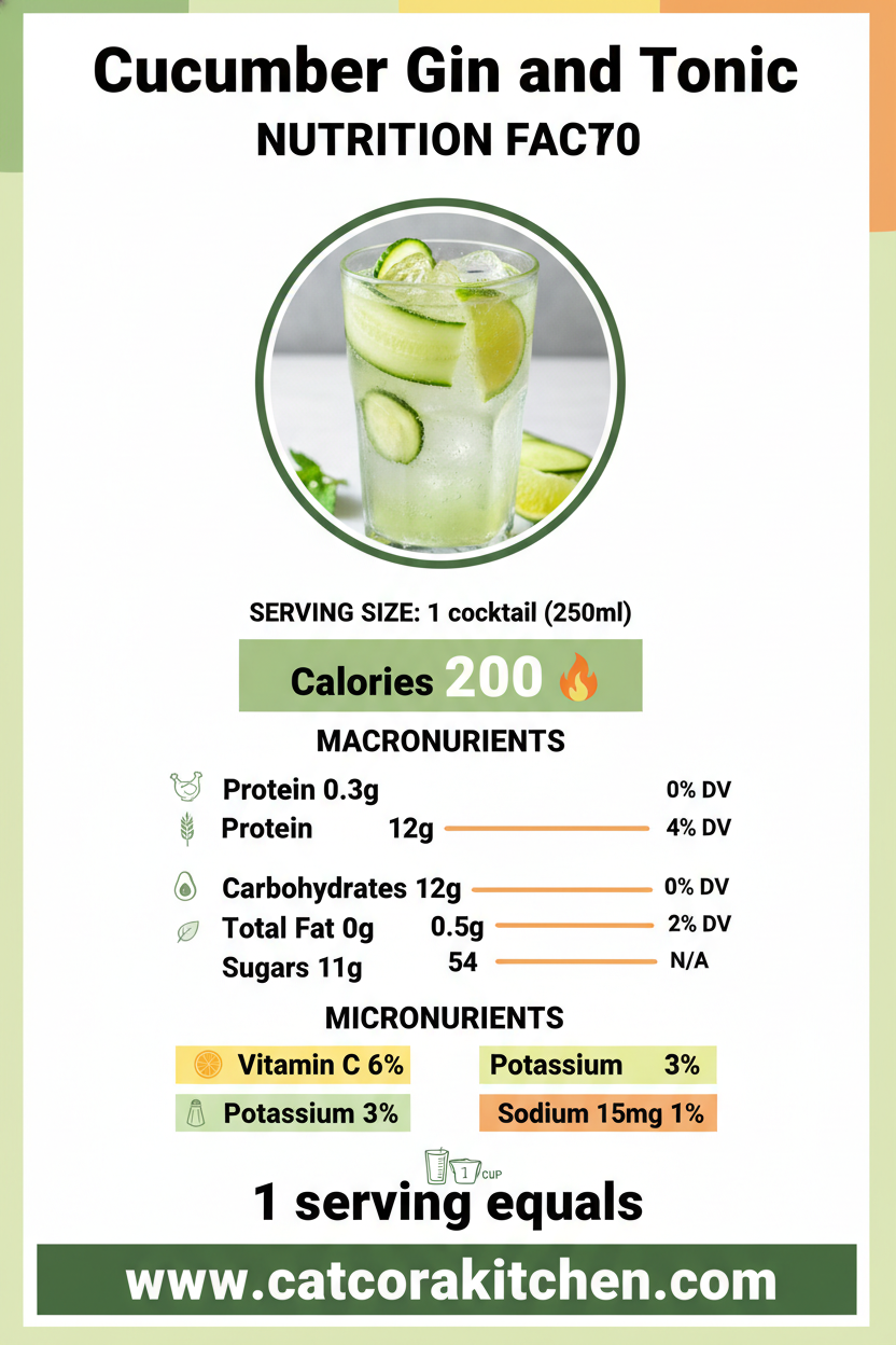 Cucumber gin and tonic nutritional information
