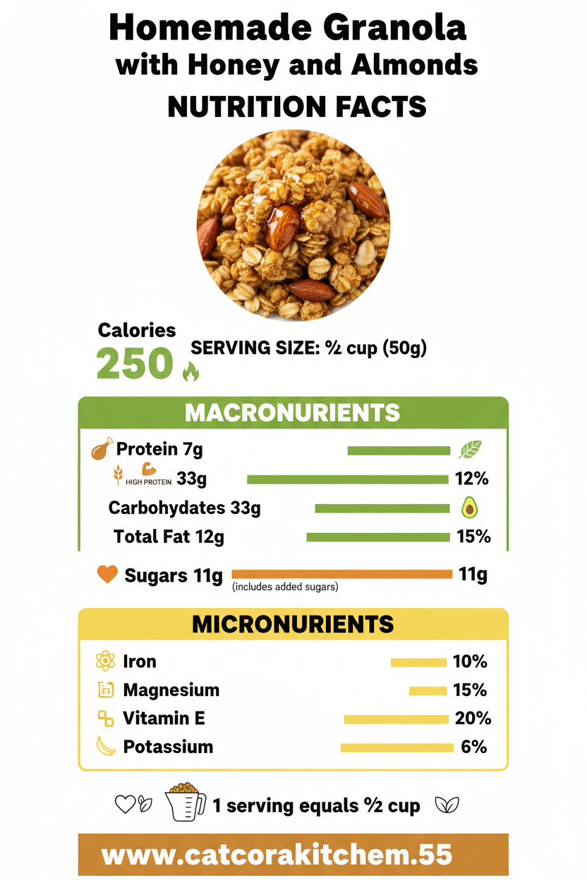 Homemade granola with honey and almonds nutritional information