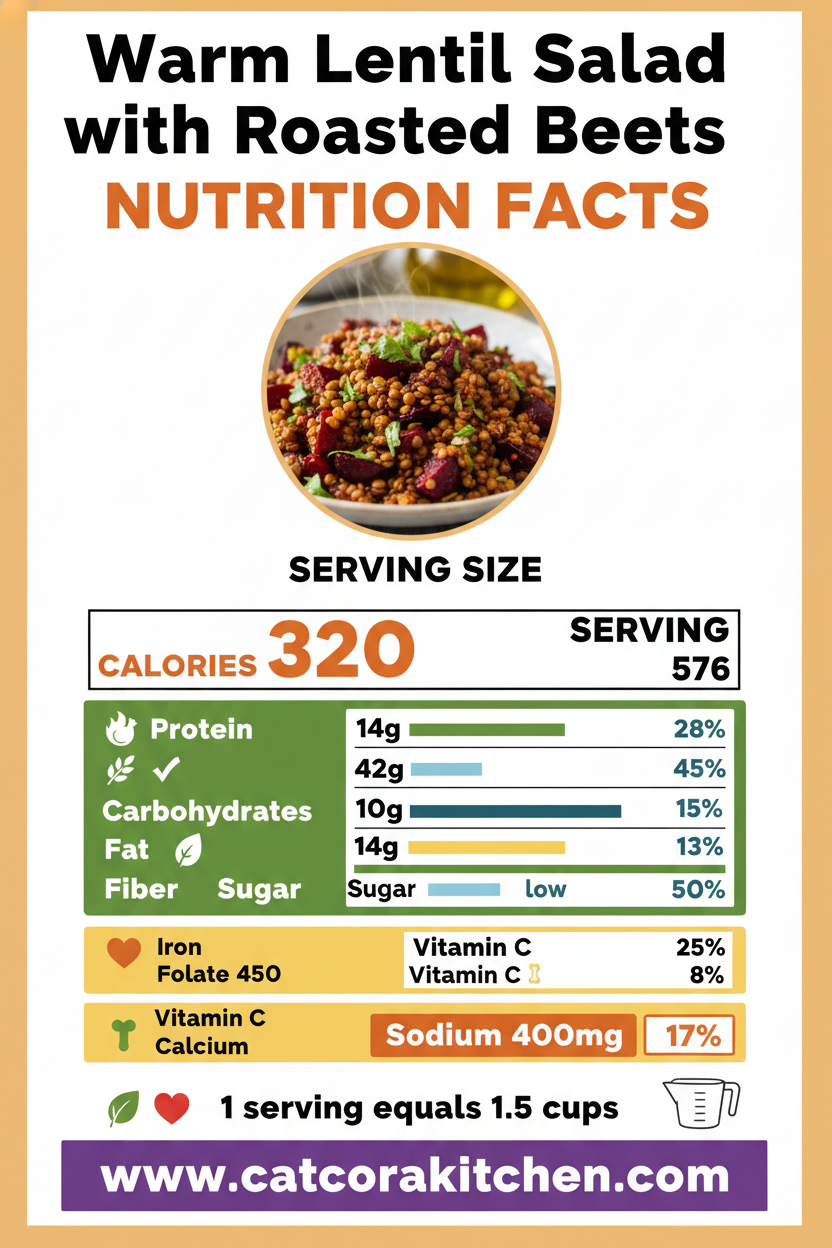 Warm lentil salad with roasted beets nutritional information