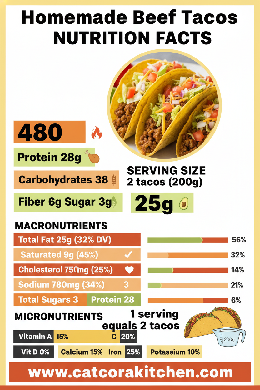Homemade beef tacos nutritional information