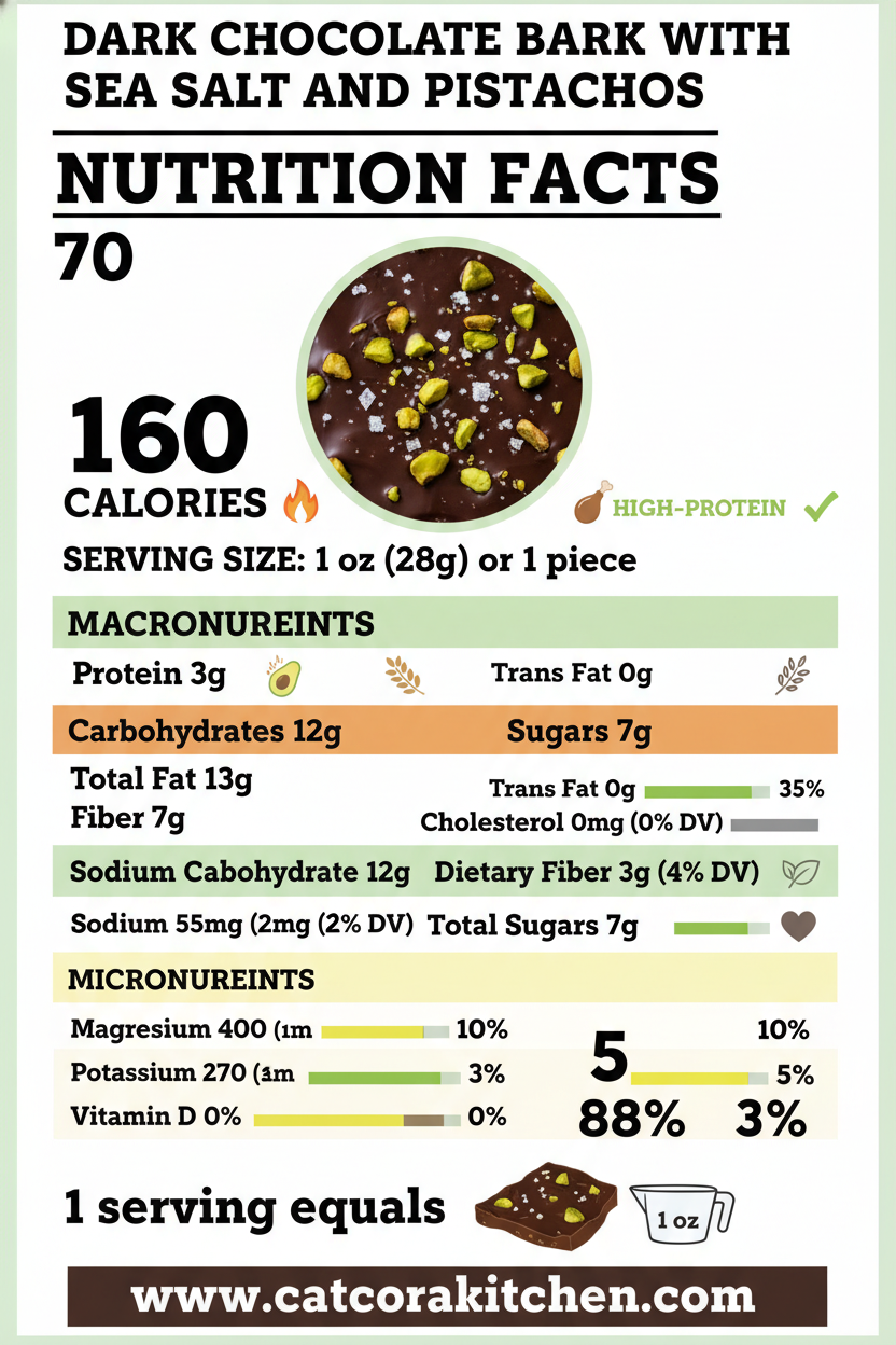 Dark chocolate bark with sea salt and pistachios nutritional information