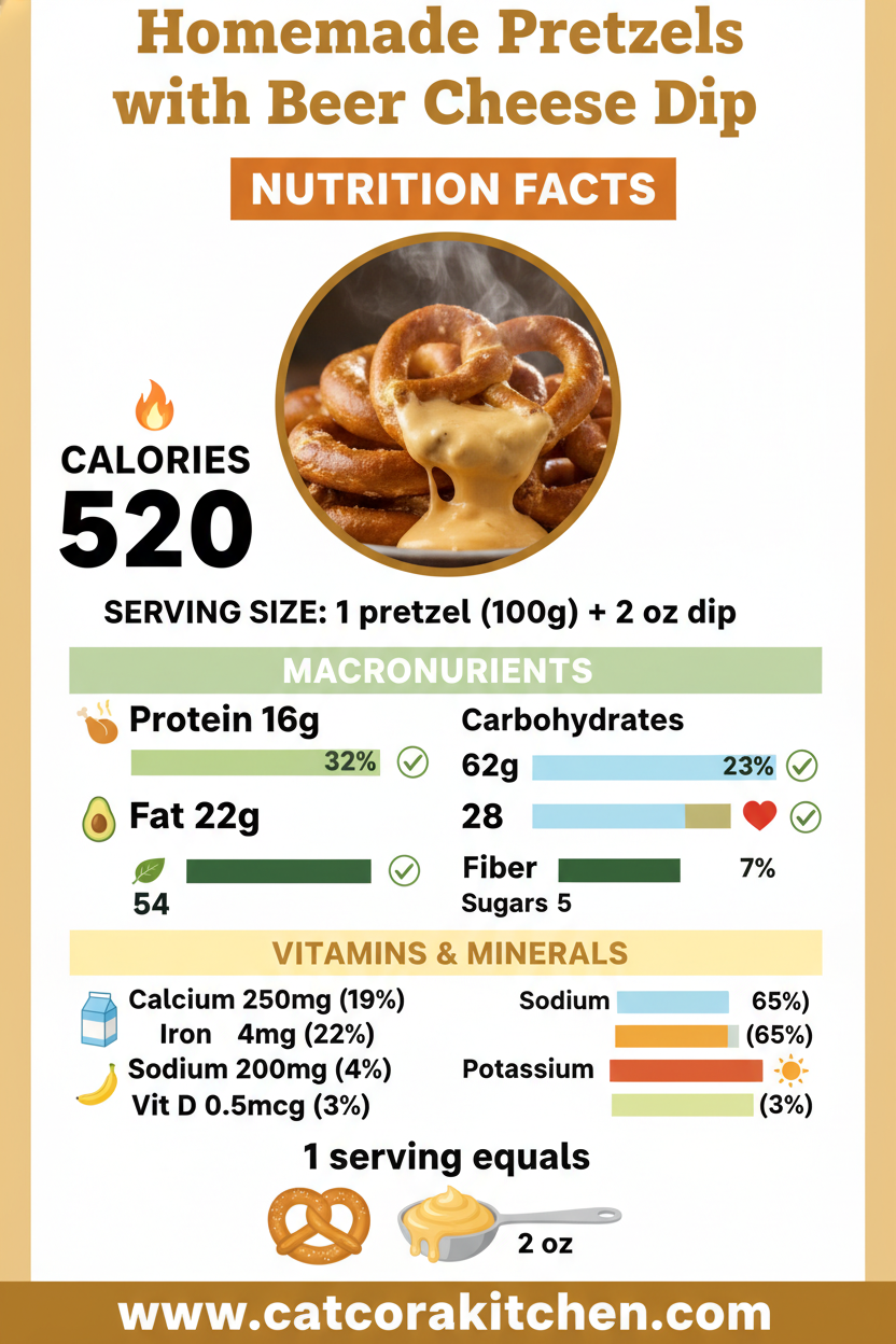 Homemade pretzels with beer cheese dip nutritional information