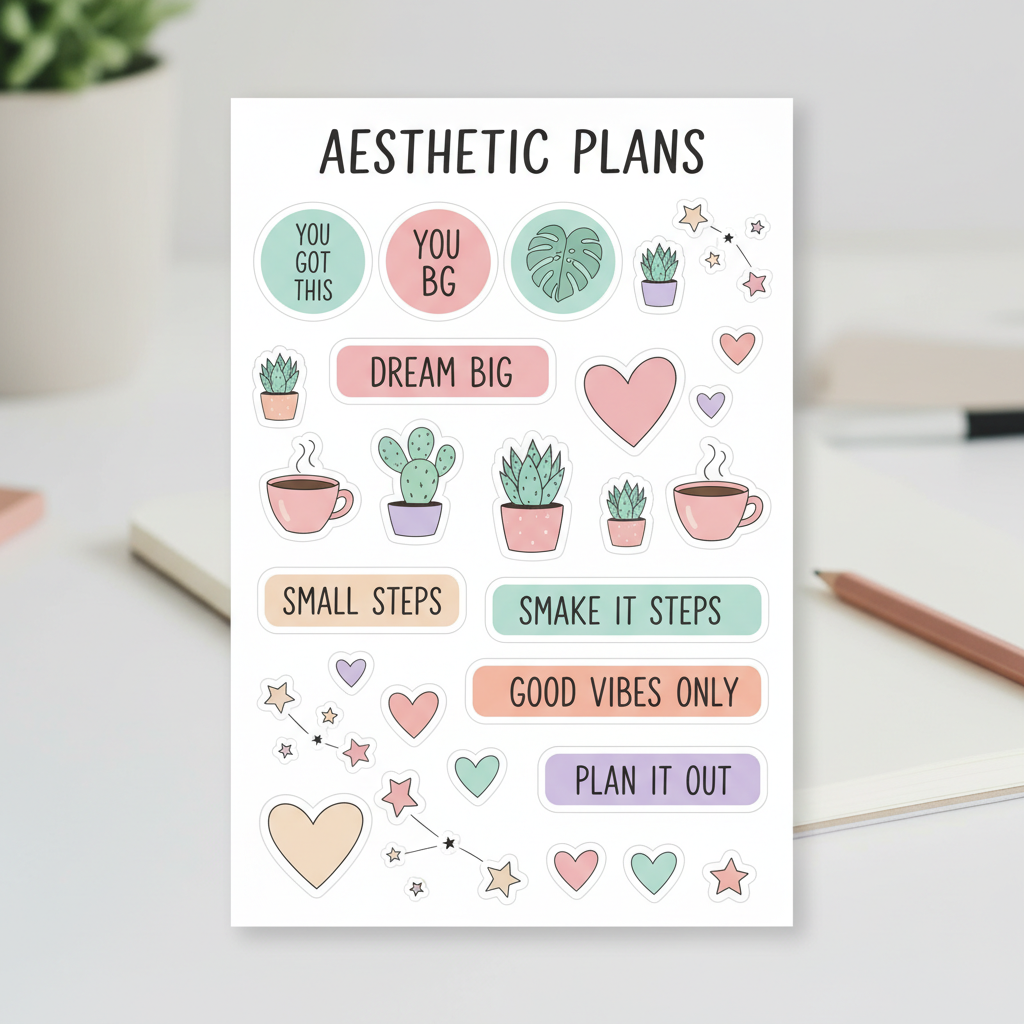 Aesthetic planner stickers created with AI sticker maker