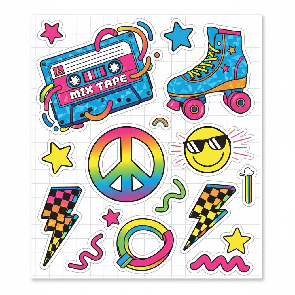 Retro 90s style stickers generated by AI sticker maker