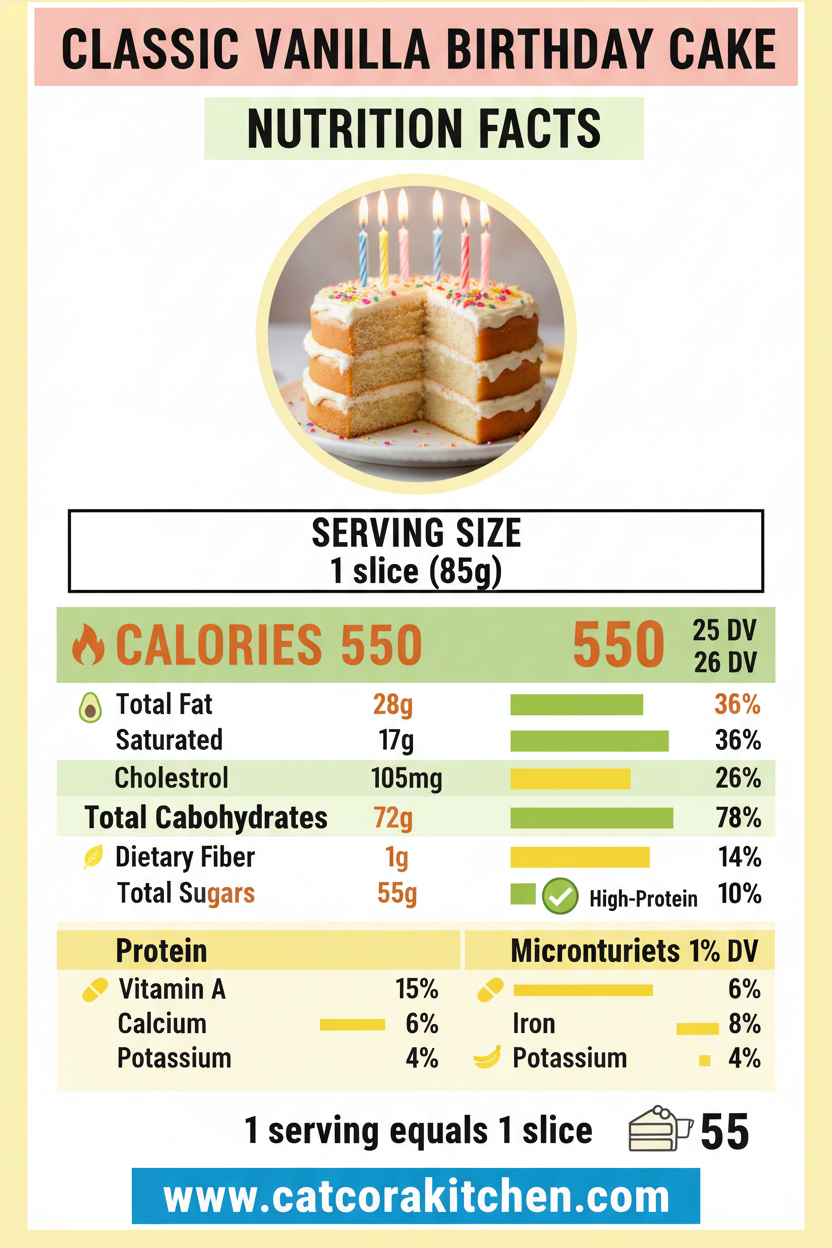 Classic vanilla birthday cake nutritional information