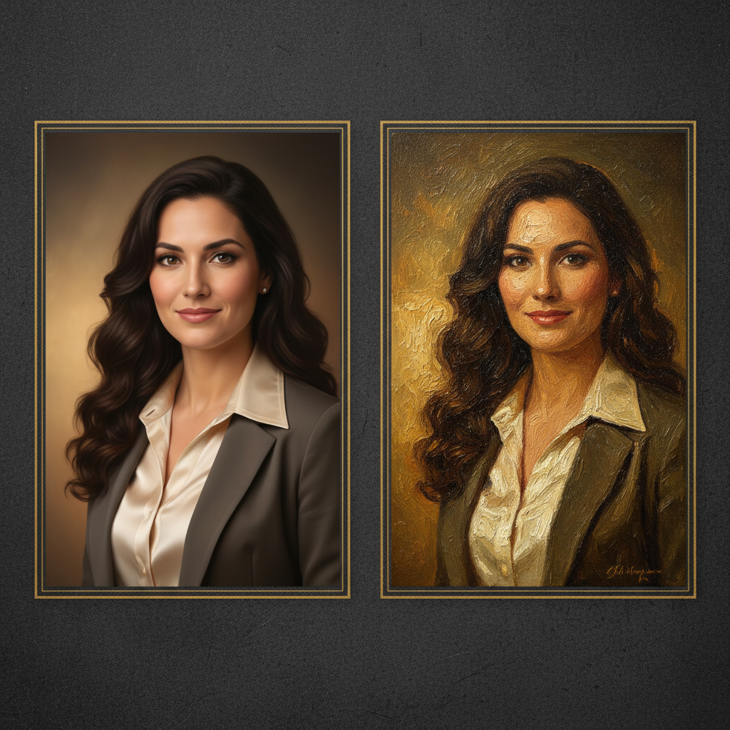 Portrait transformed into oil painting style using AI image to image